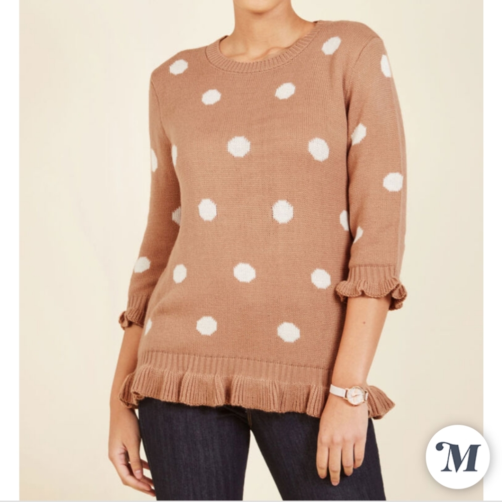 Modcloth Polk dot ruffle sleeve and hem sweater